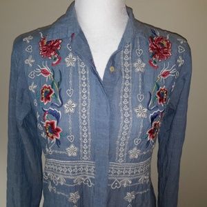 Johnny Was 3J Workshop Chambray Mini Shirtdress Blue XS